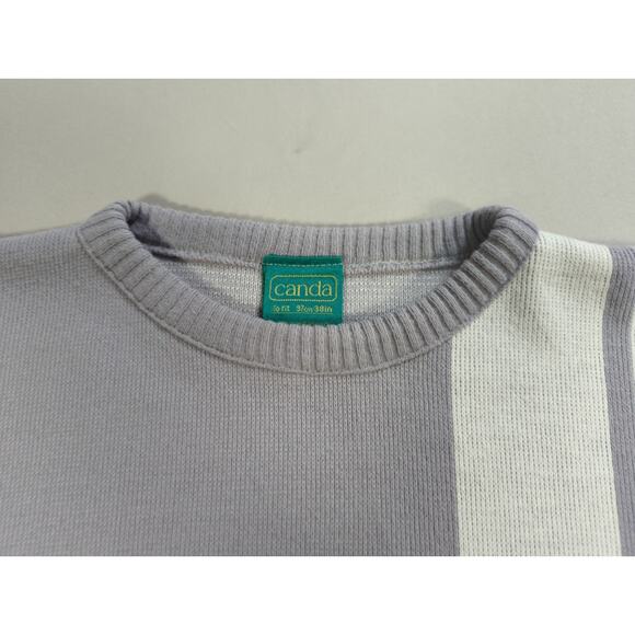 VTG Canda Made in UK Gray Stripe Knit Sweater Crewneck 100% Acrylic Men's 38 - Picture 5 of 12